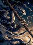 manhua of a flute with a snake wrapped around it, eerie and mysterious atmosphere, no humans